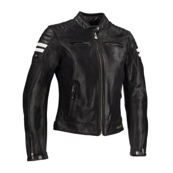 Segura Lady Stripe Leather Jacket Black White Gratis Retour
