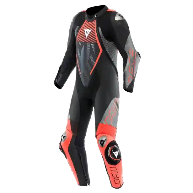 Dainese Audax D-Zip 1pc Perforated Suit Black Red Fluo Anthracite Z09 Hete Deal