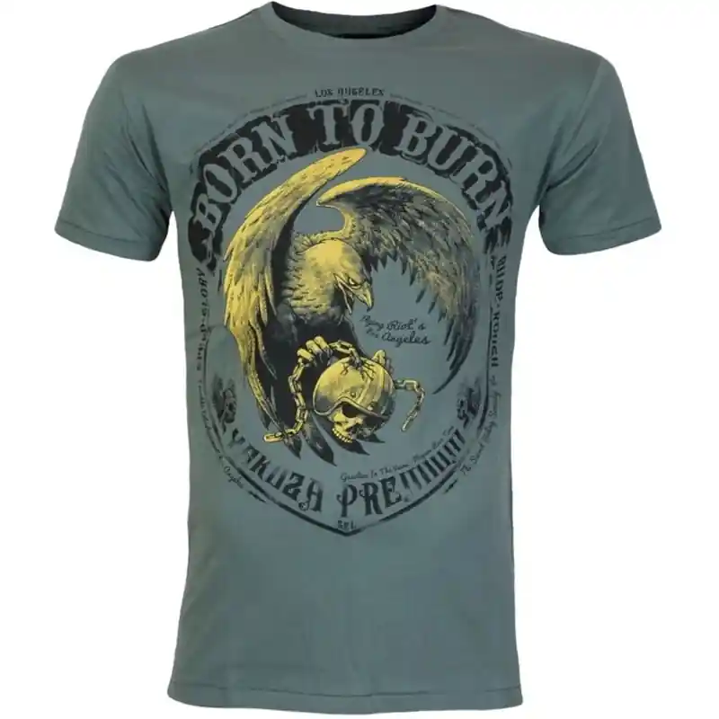 Shop Nu Yakuza Premium Born To Burn Flying Riots Los Angeles T-shirt olijfgroen
