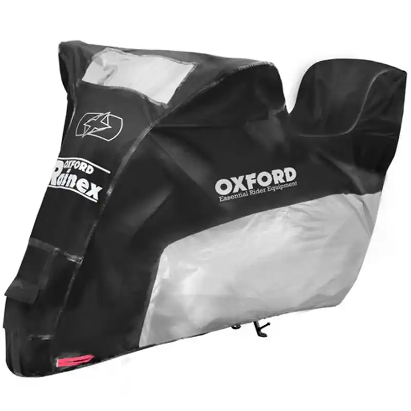Goedkoop Oxford Rainex motorhoes met bagageruimte, zwart-zilver S
