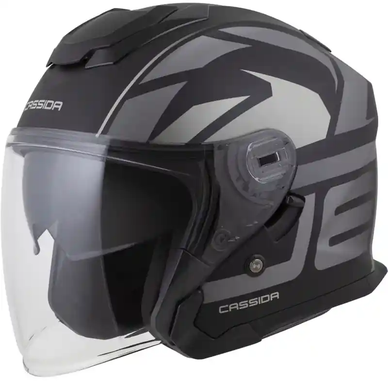 Premium Cassida Jet Tech 2.0 RoTo Open Face Motorhelm Mat Zwart-Grijs-Wit XS