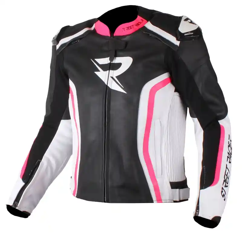 Dámská bunda na motorku Street Racer Adrianne černo-bílo-fluo růžová výprodej Uitverkoop