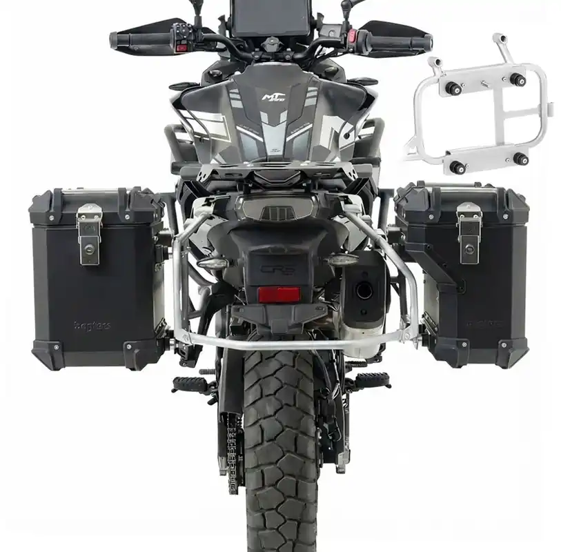 Set aluminium koffers voor CFMOTO 800 MT Explore / Sport / Touring 22-26 zijkoffers + adapters voor originele kofferrek Bagtecs ADSX70 zwart Direct Verzonden