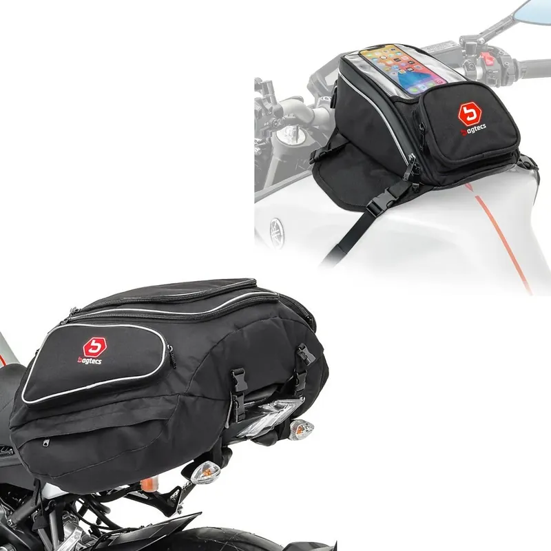 Set: Motorfiets tanktas MR4 met magneet en riembevestiging 9Ltr + Motorfiets Buddyseat tas X50 achterste zadeltas 50Ltr in Premium