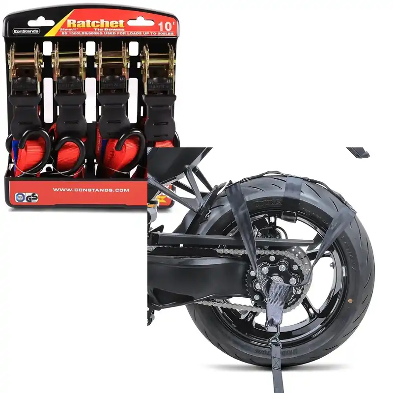 Populair Set: Motorfiets Spanband Set met ratel en haak incl 4x lastlussen in + Motor spanbanden voor achterwiel spanriem in