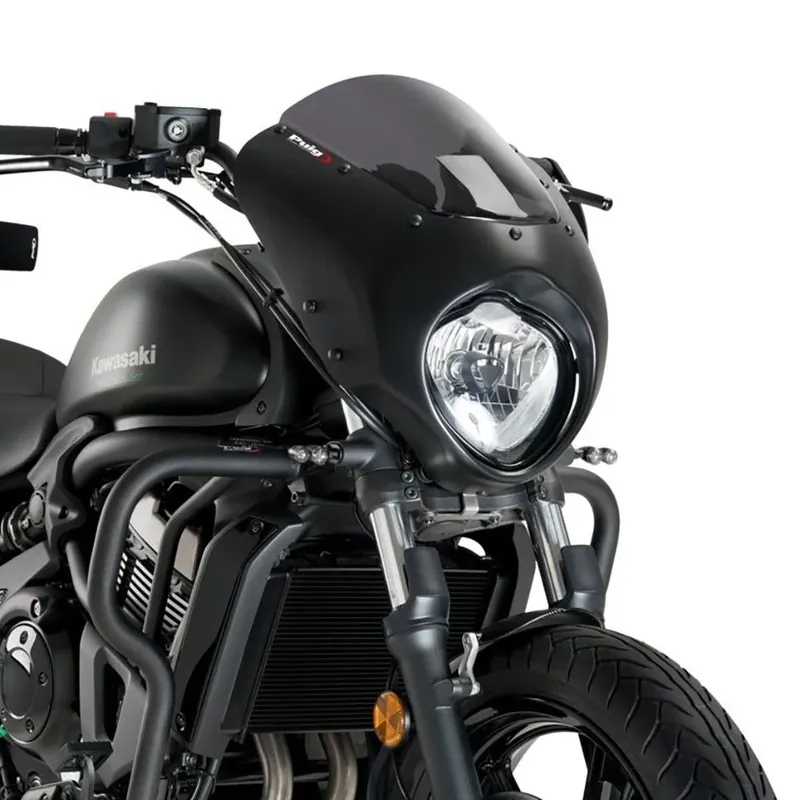 Betaalbaar Semi Fairing compatibel met Kawasaki Vulcan S 15-26 Puig Dark Night 21108F Halve kuip met voorruit mat zwart donker getint