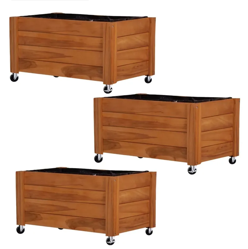 Favoriet Set van 3 plantenpotten op wielen Divit FC58 verhoogde plantenbakken van hout 78 x 52 x 40,5 cm DPLX5
