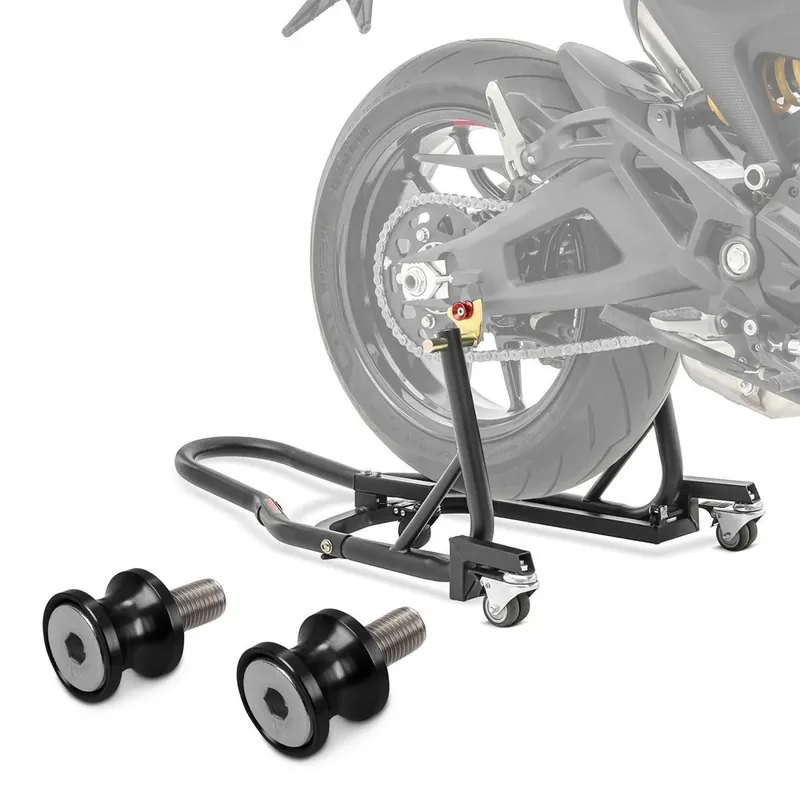 Bestel Nu Set Rangeerhulp Paddock Stand achteraan Mover II Racing mat + Motor Bobbins Motea Jerez M8