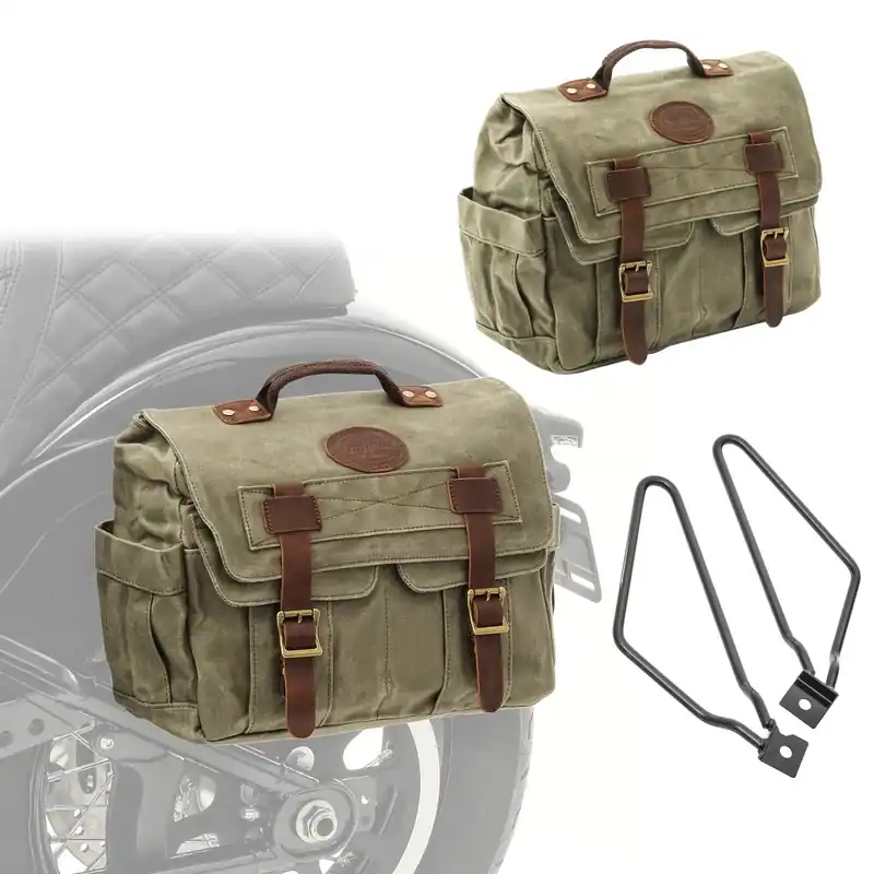 Set 2x Zadeltassen + houders compatibel met Royal Enfield Classic 500 / Meteor 350 zijtas Craftride CV1 army green Gereduceerde Prijs