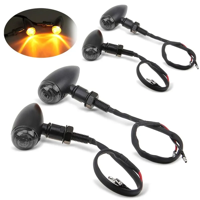 Nu Kopen 2x LED richtingaanwijzers motorfiets Lumitecs BL14 met E-markering voor chopper en caferacer vooraan-achteraan getint Discount Set