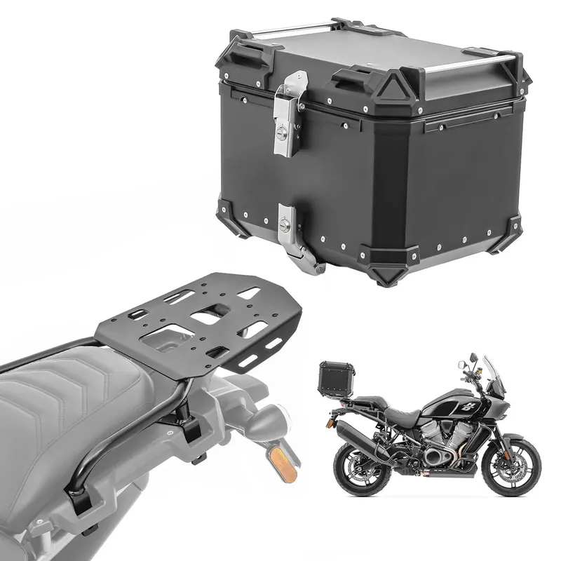 Betrouwbaar Set Aluminium Topkoffer + Drager geschikt compatibel met chopper / custombikes Pan America 1250 / Special 21-26 Topcase XB45 zwart Bagtecs