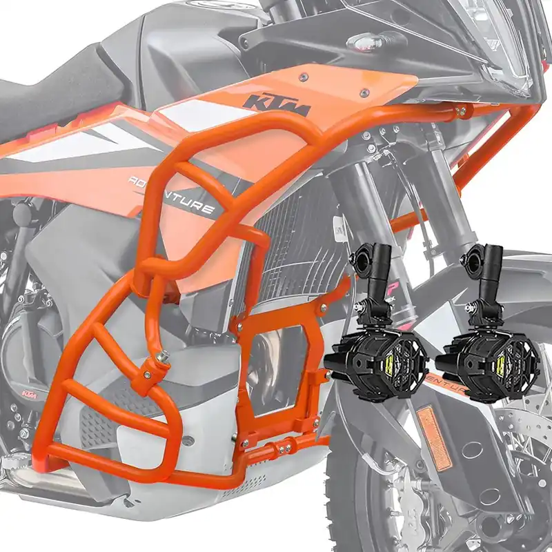 Weekendaanbieding Set Valbeugels + LED extra koplampen voor KTM 790 / 890 Adventure 23-26 Mistlampen Motoguard SH27 oranje