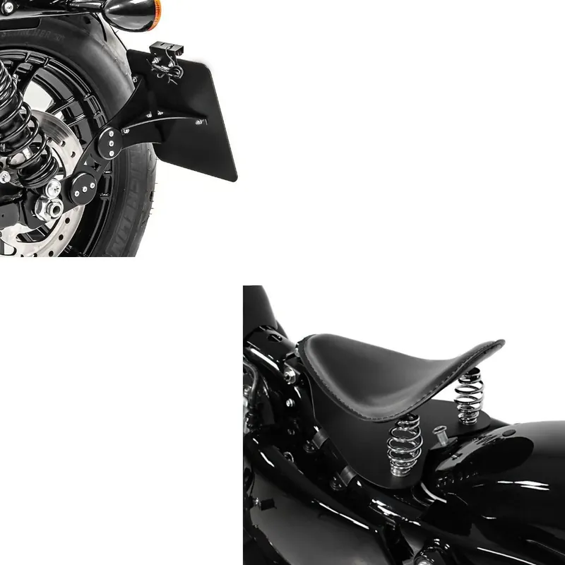Set: Motorfiets Solo Bobber Zadel Craftride met base plate in zwart + Kentekenplaathouder zijdelings geschikt compatibel met Harley Davidson Sportster 04-20 Craftride zwart Speciale Aanbieding