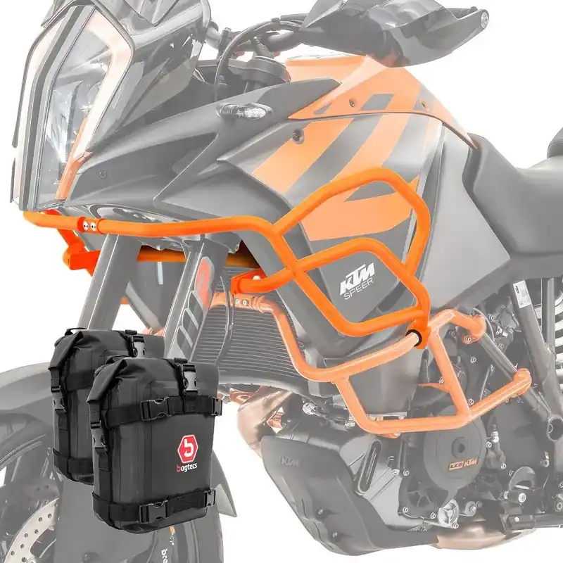 Flitsaanbieding Set Valbeugel boven + tassen XL X21 compatibel met KTM 1090 Adventure / R 17-19 crashbar Motoguard oranje