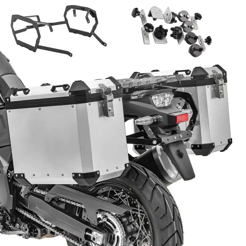 Zijkoffers aluminium + kofferrek compatibel met Honda Africa Twin 1100 20-21 Bagtecs GX45 zilver Gratis Retour
