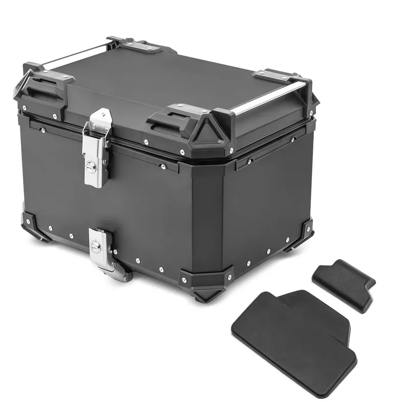 Tijdelijk Beschikbaar Set Motor aluminium topkoffer 55L + passagier rugkussen topcase geschikt voor Royal Enfield Himalayan 450 Bagtecs XB55 zwart