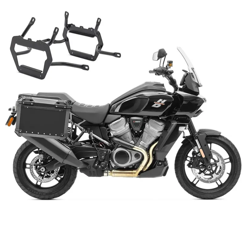 Set Aluminium Zijkoffers + kofferrek voor Harley Davidson Pan America 21-26 Koffers Bagtecs XW30 zwart Snelle Levering