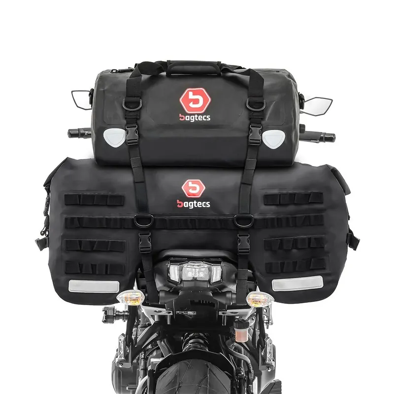 Seizoensaanbieding Buddyseat Tas per compatibel met Vespa Set Bagtecs SX70 + XF30 Drybag waterbestendig achtertas 100L