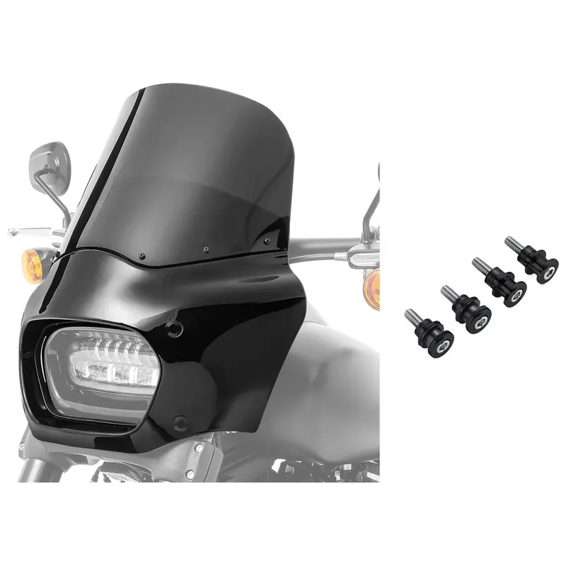 Lage Kosten Set: Koplamp Cowl passend voor Harley Davidson Softail Street Bob / 114 18-25 Koplamp Kuip windscherm Craftride FG9 + Bevestigingsset Docking Hardware Kit passend voor Harley Davidson Softail 18-26 52300646 Craftride zwart
