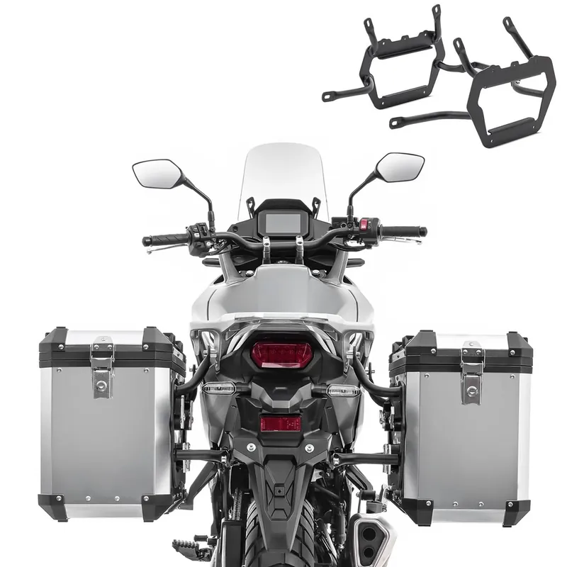 Set Aluminium Zijkoffers 48L + kofferrek voor Honda Transalp XL 750 23-26 Koffers Bagtecs XW48 zilver Exclusieve Aanbieding