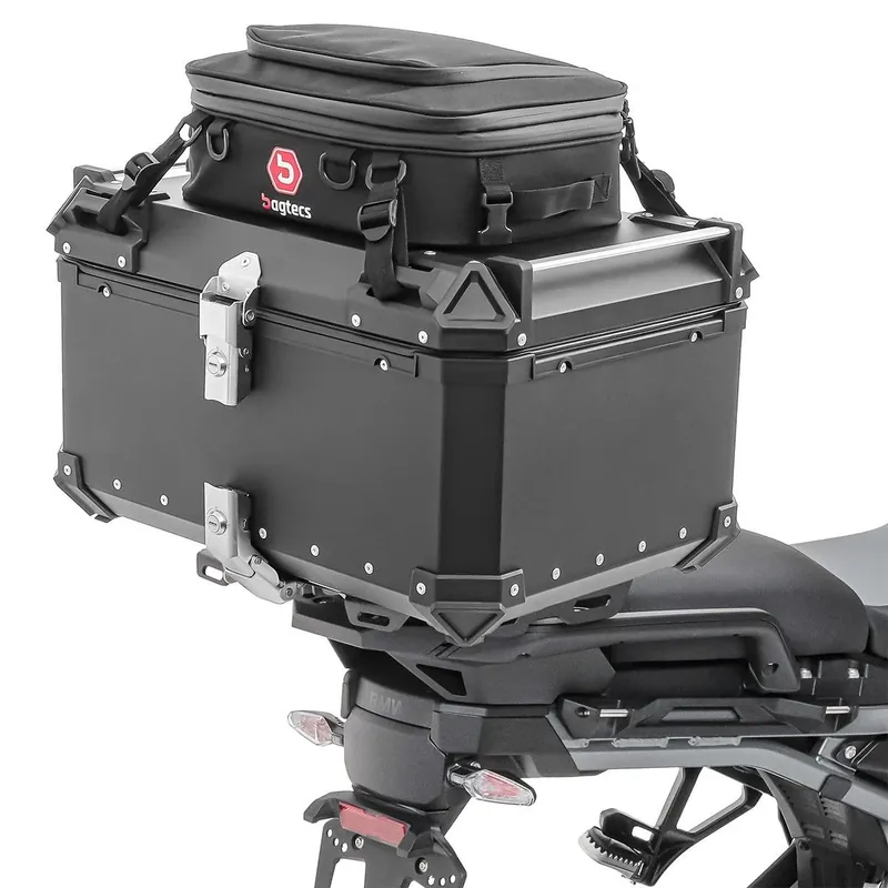 Bestel Nu Set Aluminium Topkoffer + Drager voor BMW R 1300 GS Adventure 24-26 Topcase Bagtecs XB65 zwart + dekseltas