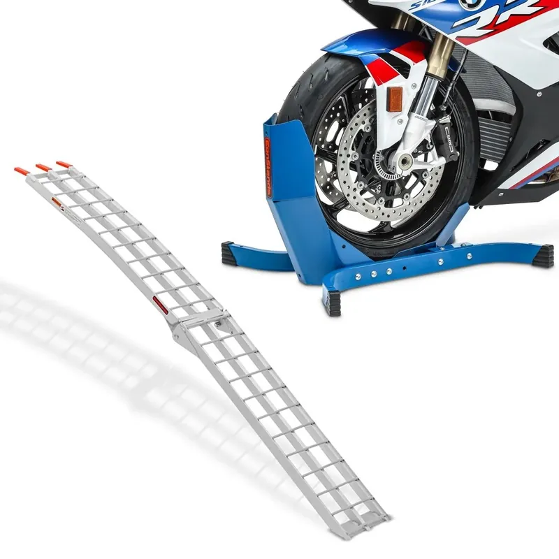 Set: Oprijplaat Alu II max. 340 kg inklapbaar voor motor scooter quad ATV Constands + Motor inrijklem Easy-Plus Paddockstand Voorwiel tot 21 Inch discount set Meest Verkocht