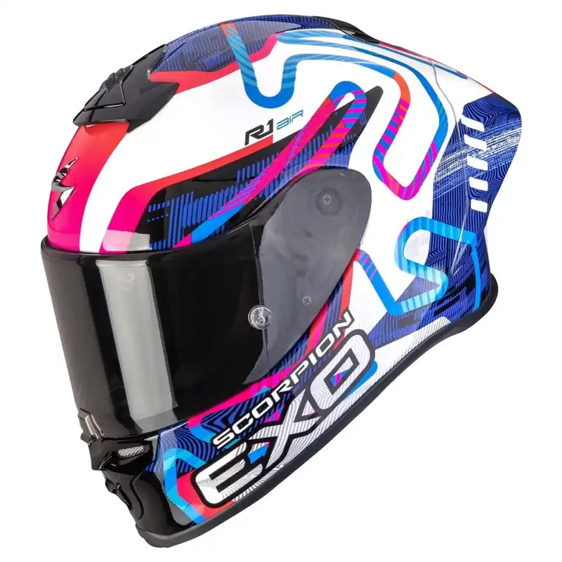 Gecertificeerd Scorpion EXO-R1 Evo II Air Cornering Integraalhelm Wit-Blauw XS