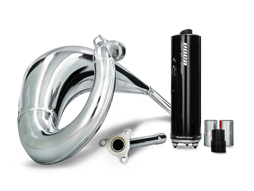 Shop Nu Uitlaat VOCA Cross verchroomd 50/70cc Zwarte demper voor Sherco 50 SM-R, SE-R