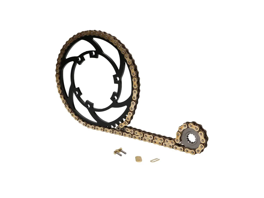 Kettingset kort Premium 11/62 Tanden voor Aprilia RX, SX, Derbi Senda R, SM X-Race, Gilera RCR, SMT 06-10 Tijdelijk Beschikbaar