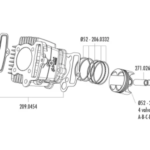 Alleen Vandaag Zuiger Kit Polini 107cc 52mm (B) voor Polini Minicross, Minimotard 110 XP4T met 4V Cilinderkop